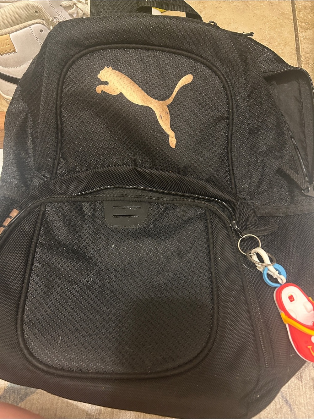 Puma Black Backpack with Metallic Gold Puma Logo